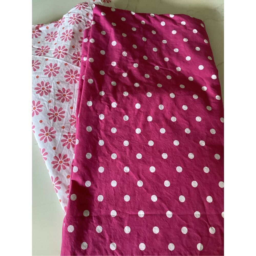 2 Pottery Barn Teen Full Flats Organic Sheets Polka Dot Daisy Mix and Match